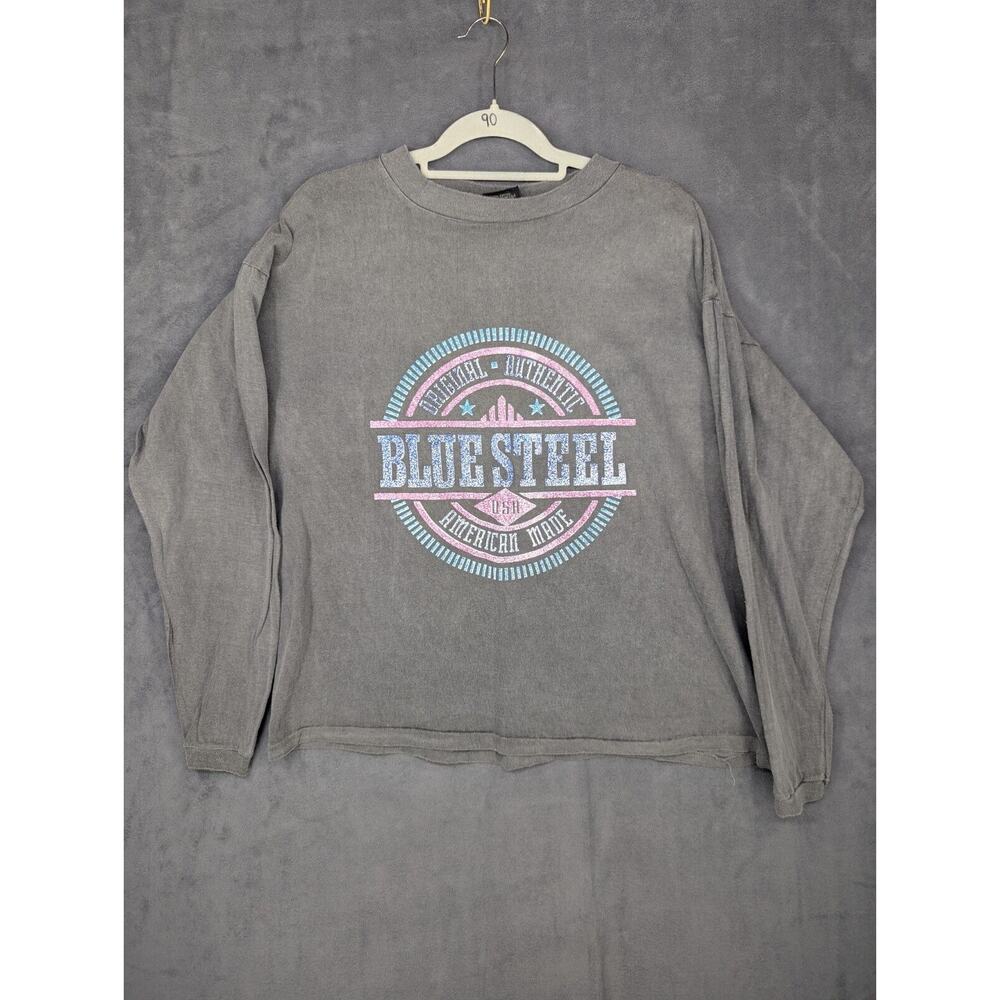 Vintage Original Blue Steel Gray T-Shirt Large Grunge Streetwear USA